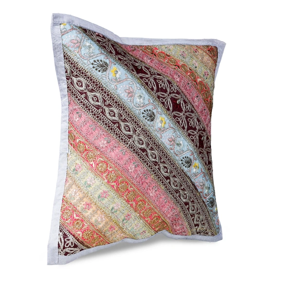 PALAK SAXENA Gujrati Style Decorative Boho Patch Cushion Covers Single-Sided - 40 x 40 CM, Cinnabar