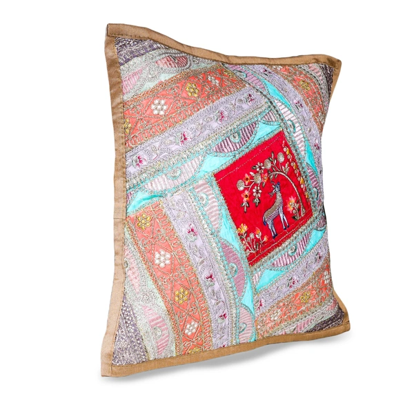 PALAK SAXENA Gujrati Style Decorative Boho Patch Cushion Covers Single-Sided - 40 x 40 CM, Milano Red