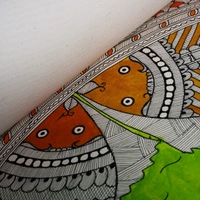 Dancing Fish: A Symphony of Colors | Unframed Madhubani Painting 32.2 x 24.2 inches - 32.2 x 24.2  inches
