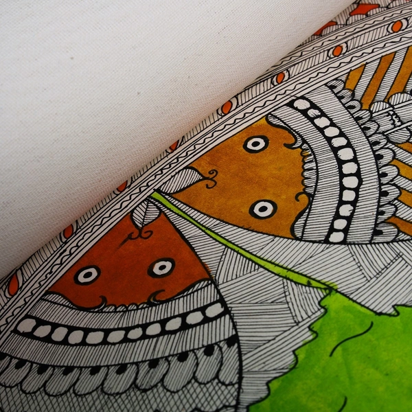 Dancing Fish: A Symphony of Colors | Unframed Madhubani Painting 32.2 x 24.2 inches - 32.2 x 24.2  inches