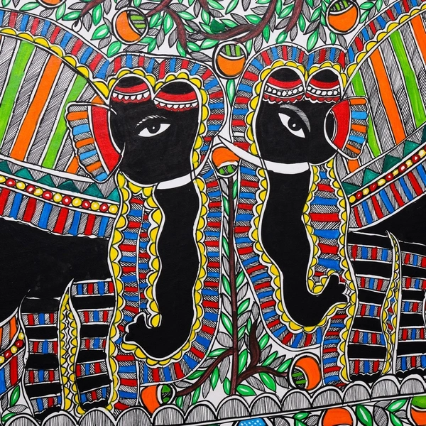  Madhubani Art Elephant Premium Canvas Wall Painting Without Frame for Living Room Drawing Room Home|Office|Gift - 32.2 x 24.2  inches