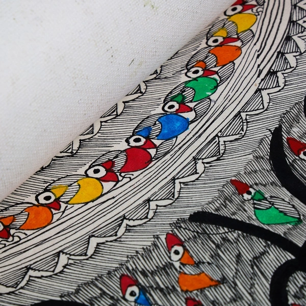 Fairo.Store Madhubani Art: Dancing Fishes and Blossoming Trees - Unframed, 32.2 x 24.2 inches - 32.2 x 24.2 inches