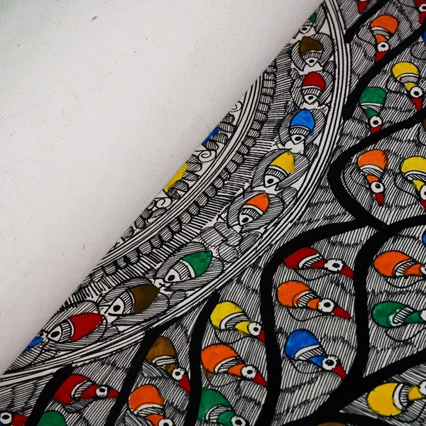   Madhubani Fishes and Trees Hand-painted Art Painting - Traditional Indian Art for Home Décor - Unframed (32.2 x 24.2 inches) - 32.2 x 24.2 inches