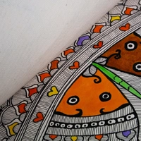  Madhubani Art Fish And Trees Painting - Vibrant Hand-painted Indian Artwork - Unframed (32.2 x 24.2 inches) - 32.2 x 24.2