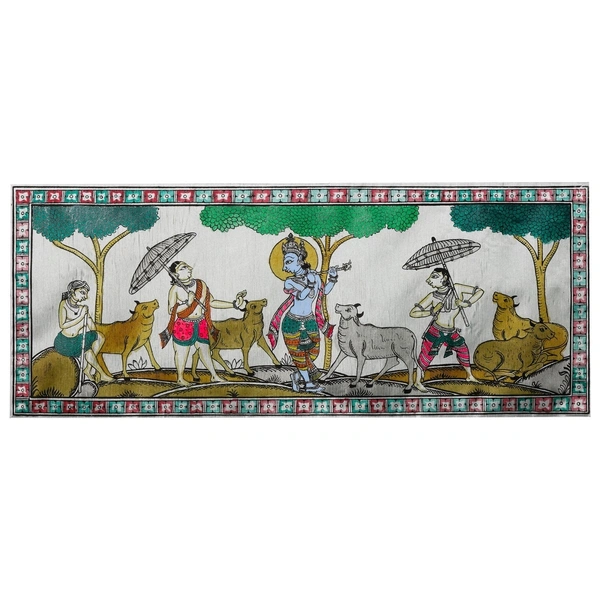  Painting Melodies of Joy Krishna’s Cows and Friends in Divine Music" - Length -7.87 Inch X Height 3.94