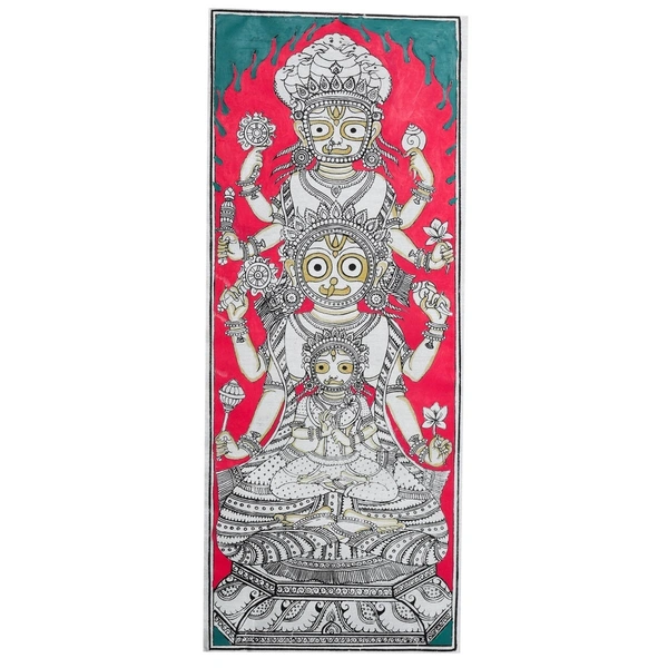 Lord Jagannath, Subhadra, and Balabhadra - Pattachitra Painting - Length -20 cm x Height -10 Cm