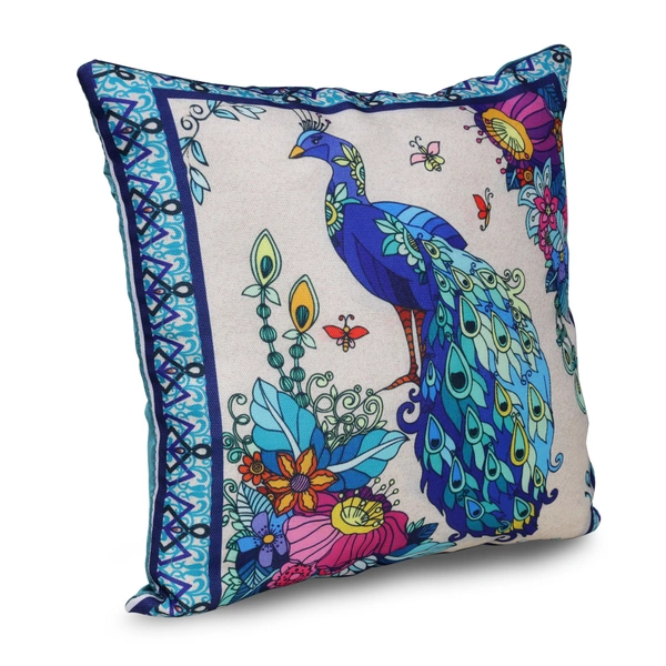 Palak Saxena Set of 5 Decorative Cushion Covers, 40 x 40 cm, Square Cotton Linen Peacock Decorative Cushion Covers with Hidden Zip, Single-Sided Print, Decorative Cushion Covers for Sofa, Car, Outdoor, Bedroom