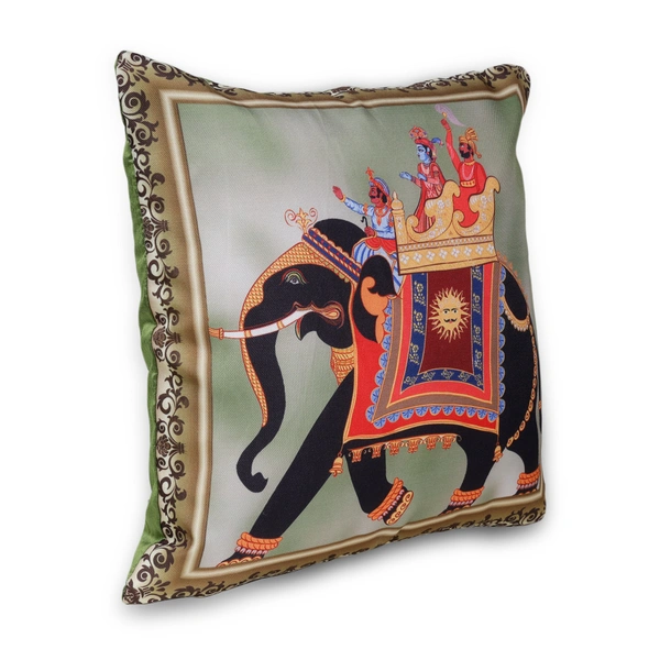 Palak Saxena Set of 5 Decorative Cushion Covers, 40 x 40 cm, Square Cotton Linen Elephant Decorative Cushion Covers with Hidden Zip, Single-Sided Print, Decorative Cushion