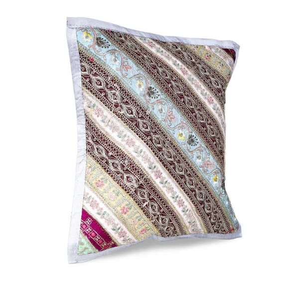 PALAK SAXENA Gujrati Style Decorative Boho Patch Cushion Covers Single-Sided - 40 x 40 CM, Light Apricot