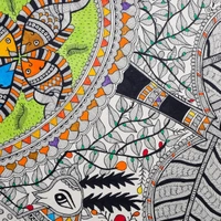  Madhubani Painting - Harmony of Nature: Stag, Fish, and Tree - Handmade Indian Art for Home Décor - Perfect for Living Room, Bedroom, or Office - Unframed (Size: 32.2 x 24.2 inch) - 32.2 x 24.2 inch