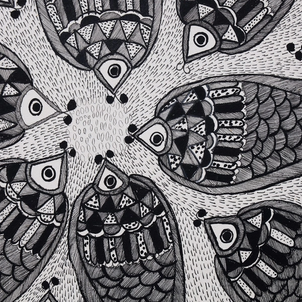  Fish Raas Madhubani Painting Unframed 32.2 x 24.2 inches - 32.2 x 24.2 inches