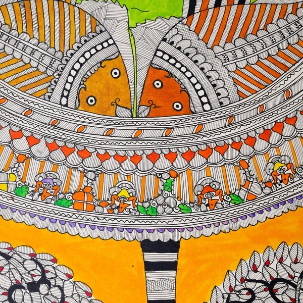 Dancing Fish: A Symphony of Colors | Unframed Madhubani Painting 32.2 x 24.2 inches - 32.2 x 24.2  inches