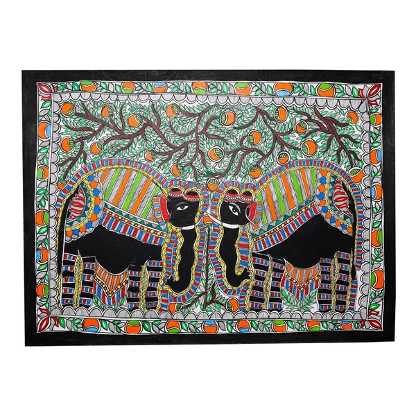  Madhubani Art Elephant Premium Canvas Wall Painting Without Frame for Living Room Drawing Room Home|Office|Gift - 32.2 x 24.2  inches
