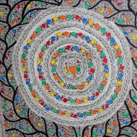 Fairo.Store Madhubani Art: Dancing Fishes and Blossoming Trees - Unframed, 32.2 x 24.2 inches - 32.2 x 24.2 inches