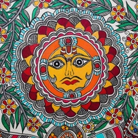 Fairo.Store Handmade Madhubani Painting: Sun and Tree - Vibrant Mithila Art for Living Room/Bedroom/Home Decor - Unframed, 32.2 x 24.2 inches - 32.2 x 24.2 inches