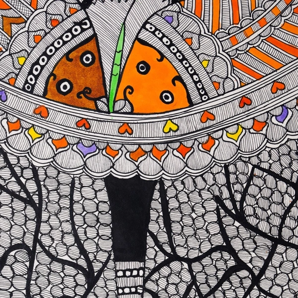  Madhubani Art Fish And Trees Painting - Vibrant Hand-painted Indian Artwork - Unframed (32.2 x 24.2 inches) - 32.2 x 24.2