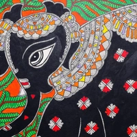 Fairo.Store Elephants In Colourful Traditional Wear - Madhubani Painting - Unframed (32.2 x 24.2 inches) - 32.2 x 24.2 inches