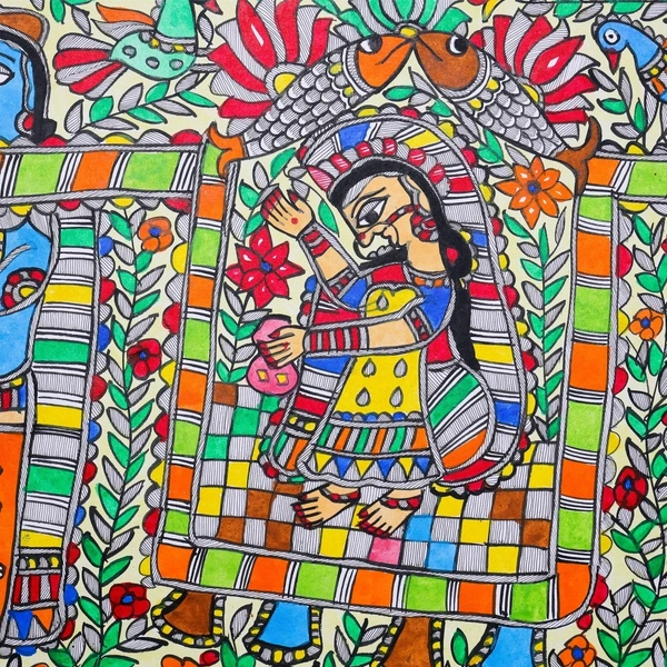 Fairo.Store Madhubani Handmade Doli Kahar Paper Painting - Vibrant Traditional Art - Unframed (32.2 x 24.2 inches) - 32.2 x 24.2 inches