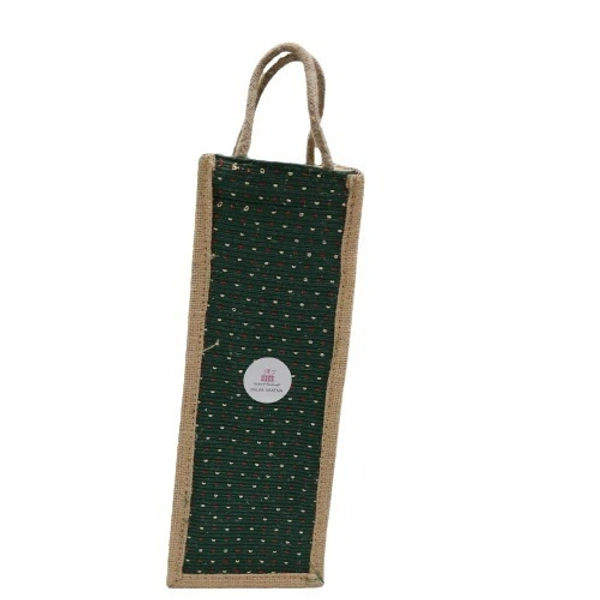 PALAK SAXENA Jute Wine Bottle Gift Bag/Bottle Carry Bag/Water Bottle Cover-and Handle for Men & Women (Pack of 1) (Medium, Green)