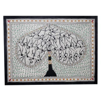  Madhubani Tree Wall Art - Exquisite Hand-painted Indian Art for Home Decoration - Ideal for Living Room, Bedroom, or Office - Unframed (32.2 x 24.2 inches) - 32.2 x 24.2 inches