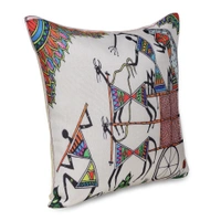 Palak Saxena PALAK SAXENA Set of 5 Decorative Cushion Covers, 40 x 40 cm, Square Cotton Linen Madhubani Print Decorative Cushion Covers with Hidden Zip, Single-Sided Print