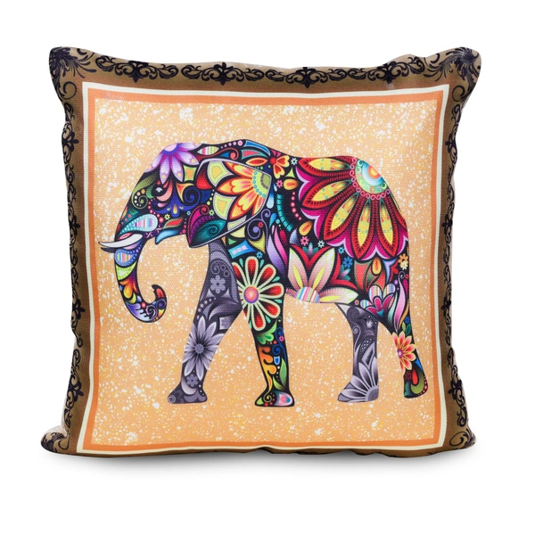 PALAK SAXENA Set of 5 Decorative Cushion Covers, 40 x 40 cm, Square Cotton Linen Elephant Decorative Cushion Covers with Hidden Zip, Single-Sided Print, Decorative Cushion Covers for Sofa, Car, Outdoor, Bedroom - 40 x 40 CM