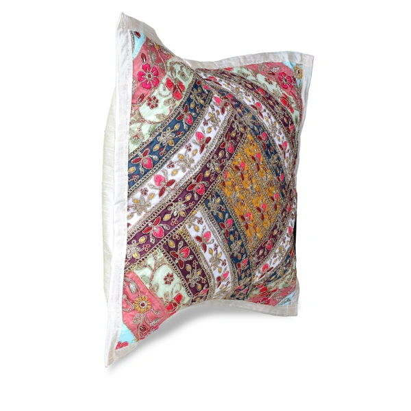 PALAK SAXENA Gujrati Style Decorative Boho Patch Cushion Covers Single-Sided - 40 x 40 CM, Carnation