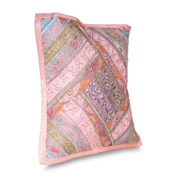 PALAK SAXENA Gujrati Style Decorative Boho Patch Cushion Covers Single-Sided - 40 x 40 CM, Lavender Magenta