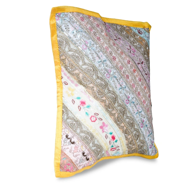 PALAK SAXENA Gujrati Style Decorative Boho Patch Cushion Covers Single-Sided - 40 x 40 CM, Cararra