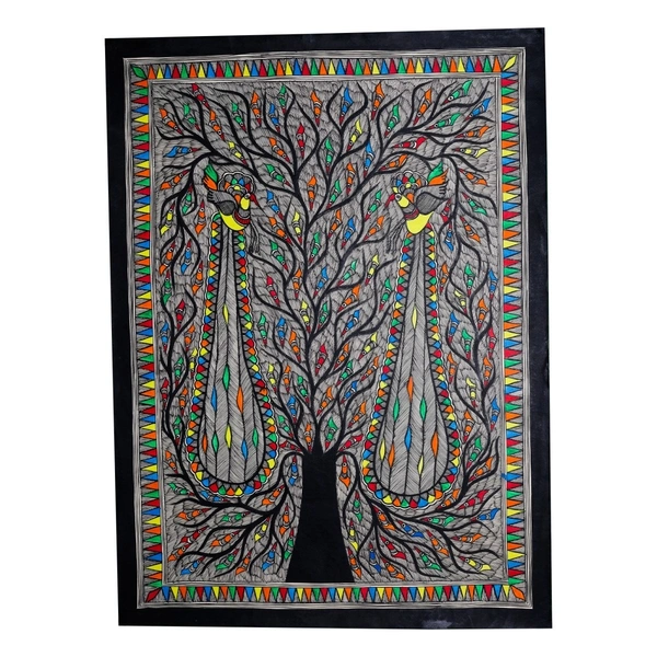 Fairo.Store Madhubani Handmade Wall Hanging Painting Of Auspicious Peacock on Tree for Home Decor (32.2 x 24.2 inches) Traditional Art for Bedroom Wall & Living Room - 32.2 x 24.2 inches
