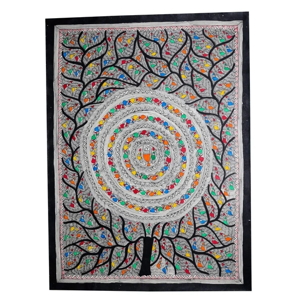 Fairo.Store Madhubani Art: Dancing Fishes and Blossoming Trees - Unframed, 32.2 x 24.2 inches - 32.2 x 24.2 inches
