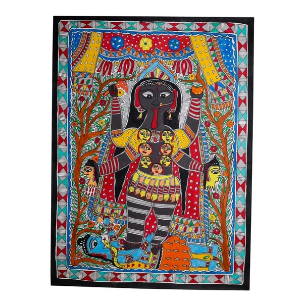 Maa Kali Madhubani & Mithila Painting - Traditional Indian Art - Unframed (32.2 x 24.2 inches)