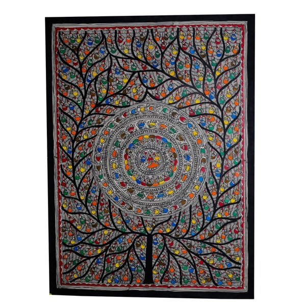   Madhubani Fishes and Trees Hand-painted Art Painting - Traditional Indian Art for Home Décor - Unframed (32.2 x 24.2 inches) - 32.2 x 24.2 inches