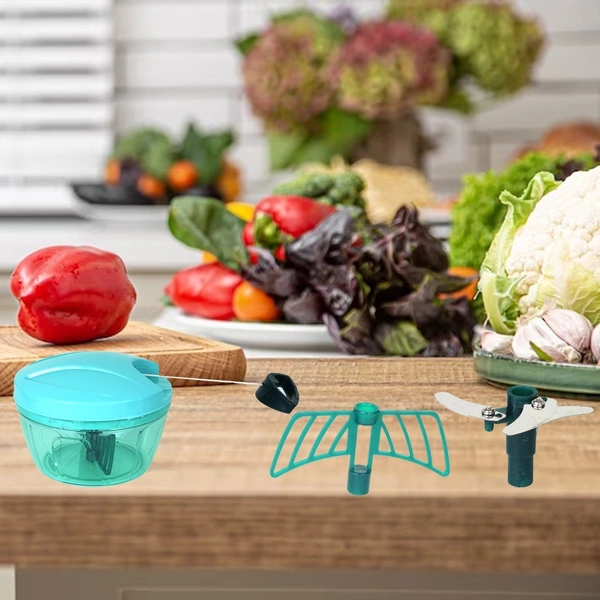 Plastic Vegetable Chopper Manual Vegetables and Dry Fruits Hand Cutter with 3 Stainless Steel Sharp Blade (Blue) - Azure Radiance