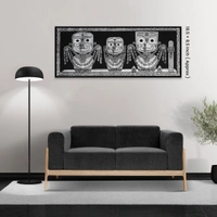 Lord Jagannath  and  Balabhadra  & Subhadra Pattachitra Painting - Length -7.87 x Height -3.94, black & white