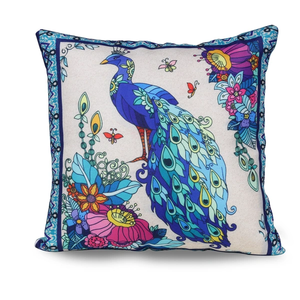 Palak Saxena Set of 5 Decorative Cushion Covers, 40 x 40 cm, Square Cotton Linen Peacock Decorative Cushion Covers with Hidden Zip, Single-Sided Print, Decorative Cushion Covers for Sofa, Car, Outdoor, Bedroom