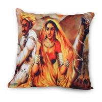 Palak Saxena PALAK SAXENA Set of 5 Decorative Cushion Covers, 40 x 40 cm, Square Cotton Linen Rajasthani Couple Decorative Cushion Covers with Hidden Zip, Single-Sided Print, Decorative Cushion Covers for Sofa