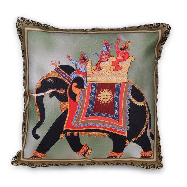 Palak Saxena Set of 5 Decorative Cushion Covers, 40 x 40 cm, Square Cotton Linen Elephant Decorative Cushion Covers with Hidden Zip, Single-Sided Print, Decorative Cushion
