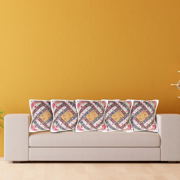 PALAK SAXENA Gujrati Style Decorative Boho Patch Cushion Covers Single-Sided - 40 x 40 CM, Carnation
