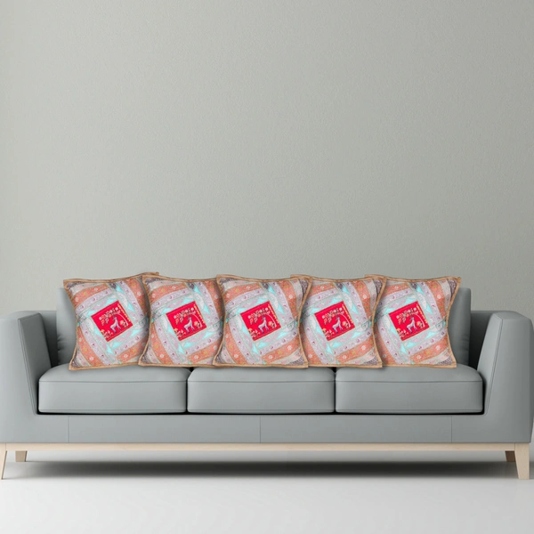 PALAK SAXENA Gujrati Style Decorative Boho Patch Cushion Covers Single-Sided - 40 x 40 CM, Milano Red
