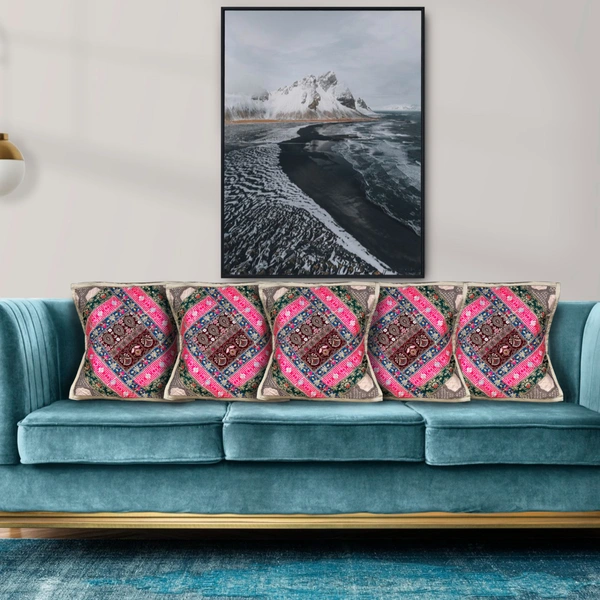 PALAK SAXENA Gujrati Style Decorative Boho Patch Cushion Covers Single-Sided - 40 x 40 CM, Purple Heart