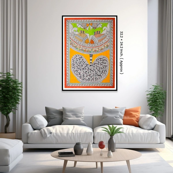Dancing Fish: A Symphony of Colors | Unframed Madhubani Painting 32.2 x 24.2 inches - 32.2 x 24.2  inches