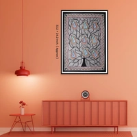  Madhubani Mithila Painting - Vibrant Peacock on The Tree - Traditional Indian Art for Home Decor - Unframed (32.2 x 24.2 inches) - 32.2 x 24.2 inches