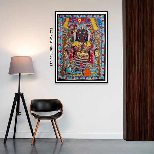 Maa Kali Madhubani & Mithila Painting - Traditional Indian Art - Unframed (32.2 x 24.2 inches)