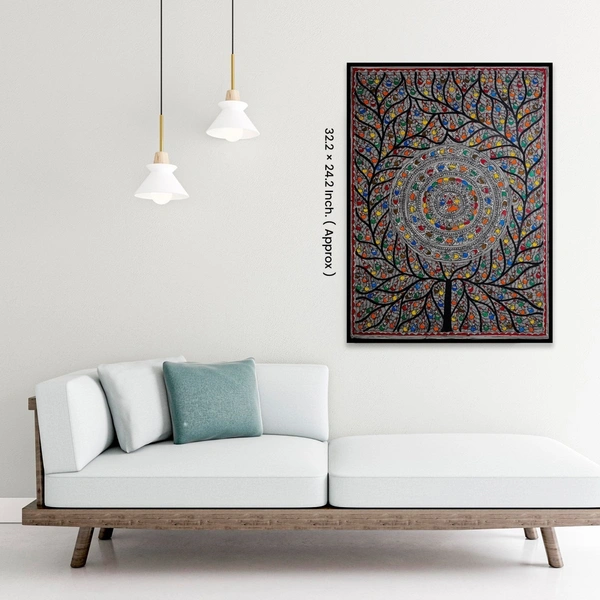  Madhubani Fishes and Trees Hand-painted Art Painting - Traditional Indian Art for Home Décor - Unframed (32.2 x 24.2 inches) - 32.2 x 24.2 inches
