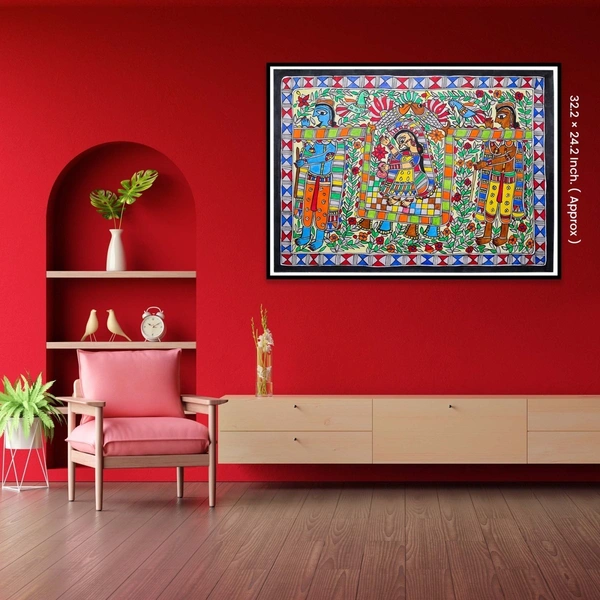 Fairo.Store Madhubani Handmade Doli Kahar Paper Painting - Vibrant Traditional Art - Unframed (32.2 x 24.2 inches) - 32.2 x 24.2 inches