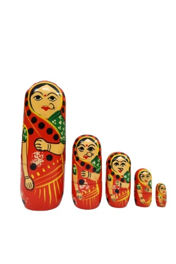 Wooden Hand Painted Colourful Doll Set of 5 (Nesting Doll-Multicolour)