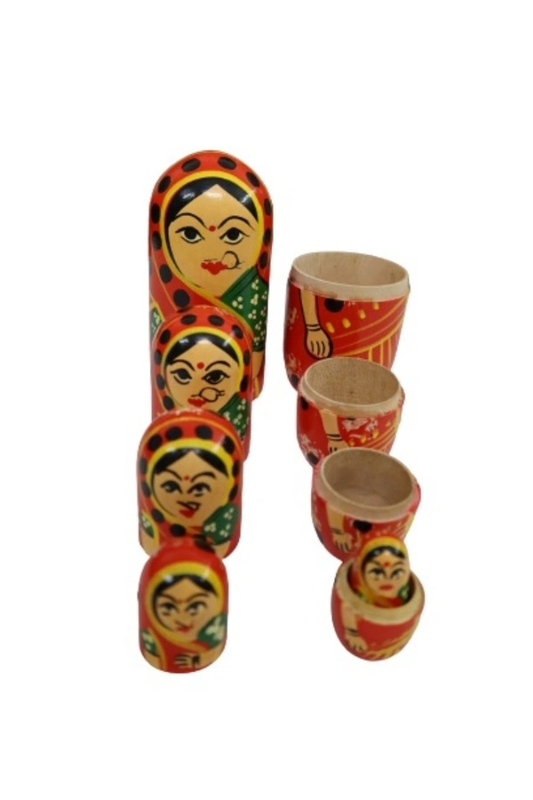Wooden Hand Painted Colourful Doll Set of 5 (Nesting Doll-Multicolour)