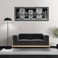 Lord Jagannath  and  Balabhadra  & Subhadra Pattachitra Painting - Length -7.87 x Height -3.94, black & white