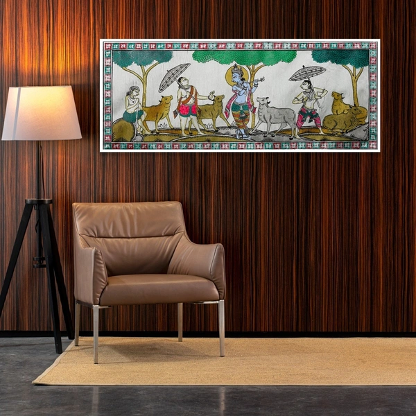  Painting Melodies of Joy Krishna’s Cows and Friends in Divine Music" - Length -7.87 Inch X Height 3.94